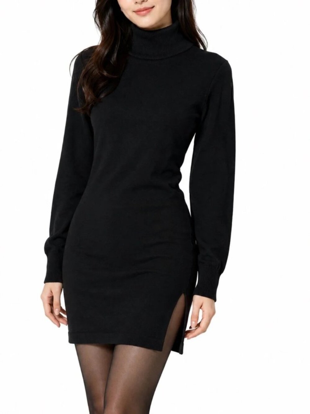 Privacy Please Black Turtleneck Sweater Dress Small Side Slit Mini Dress
